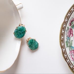 Vintage Chinese Glass Jade Gold Clip on Earrings